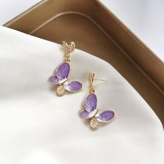 Glaze Butterfly Dangle Earring 1 Pair - S925 Silver - As Shown In Figure - One Size