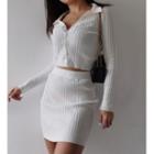 Set: Plain Long-sleeve Slim-fit Crop Top + Skirt - 3 Colors