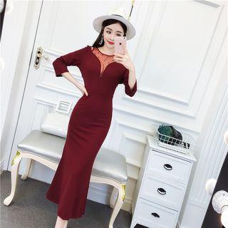 Deep-v Lace Panel Sheath Dress