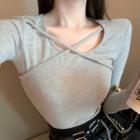 Faux Leather Mini Fitted Skirt / Long-sleeve T-shirt