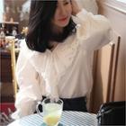 V-neck Lace-collar Blouse White - One Size