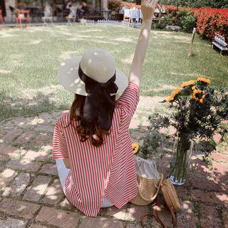 Round-neck Slit-back Striped T-shirt