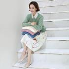 Jewel-button Waffle-knit Cardigan