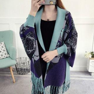 Fringe Printed Loose-fit Cardigan