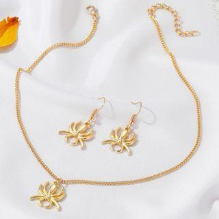 Set: Alloy Spider Dangle Earring + Pendant Necklace