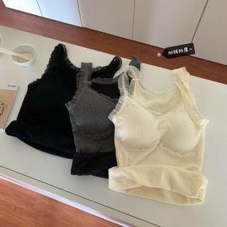 Ribbed Mesh Ruffle Tank Top