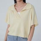 Short-sleeve Knit Polo Shirt Almond - One Size