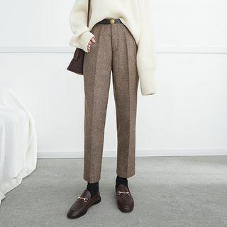 Herringbone Slim-fit Dress Pants With Genuine-leather Belt