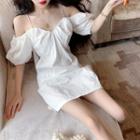 Off-shoulder V-neck Puff-sleeve Dress