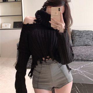 Distressed Turtleneck Cropped Sweater In 5 Colors