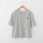 Embroidered Striped Elbow-sleeve T-shirt