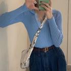 Long-sleeve Open-collar Knit Top