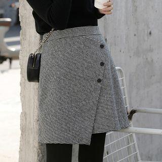 Plaid High-waist Woolen A-line Skirt