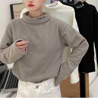 Long-sleeve Embroidered High-neck Top