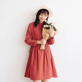Drawstring Waist Check Shirtdress