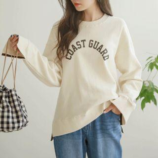 Slit-sleeve Letter-printed Sweatshirt