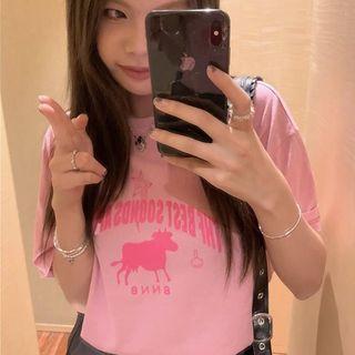 Short-sleeve Round-neck Cow Print T-shirt