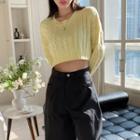 Drop-shoulder Cable-knit Cropped Top