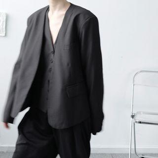 Set: Single-breasted Vest + V-neck Blazer
