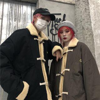 Couple Matching Faux Shearling Trim Button Jacket