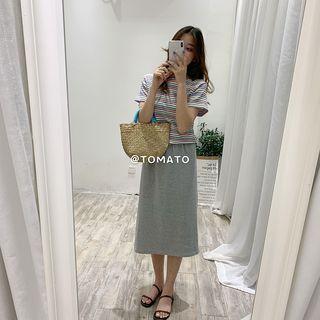 Slited Plain Midi Skirt