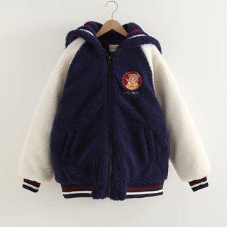 Bear Embroidered Two-tone Faux Shearling Jacket