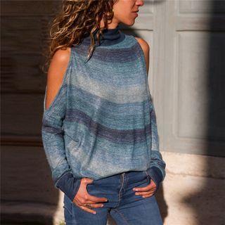 Patterned Cold-shoulder Knit Top