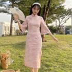Elbow-sleeve Floral Embroidered Qipao / Cape