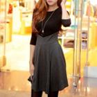 Color-block A-line Dress Gray Black - One Size