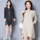 Split-neck Pinafore Long-sleeve Dress