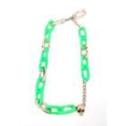 Blending Chain Necklace With Skull Decorated Green - One Size