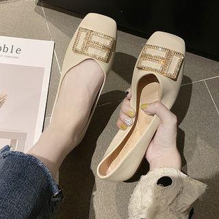 Embellished Square Toe Faux Leather Flats