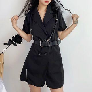 Set: Short-sleeve Double Breasted Playsuit + Belt