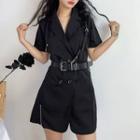 Set: Short-sleeve Double Breasted Playsuit + Belt