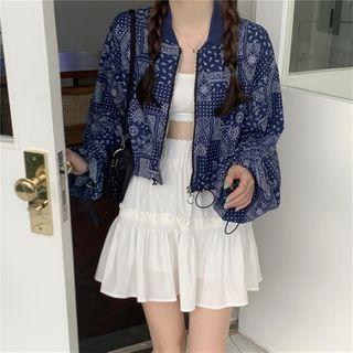 Long-sleeve Pattern Printed Zipped Jacket