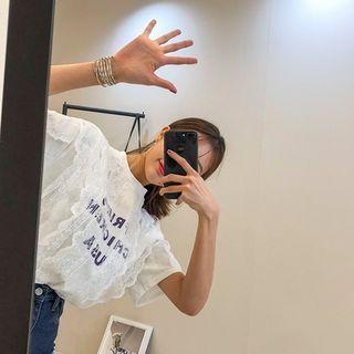 Lettering Lace-trim T-shirt