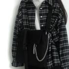 Canvas Shoulder Bag Detachable Chain - Black - One Size