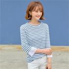 Eyelet-lace-cuff Stripe T-shirt