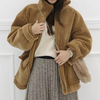 High-neck Faux-shearling Zip-up Jacket