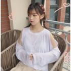 Shoulder-cutout Long-sleeve T-shirt