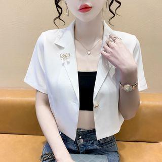 Short-sleeve Single-button Blouse