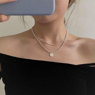Sterling Silver Necklace / Disc Pendant Sterling Silver Necklace