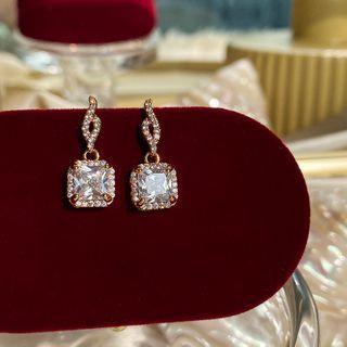 Rhinestone Drop Sterling Silver Ear Stud 1 Pair - Gold - One Size