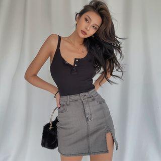 Details Henley-neck Crop Tank Top