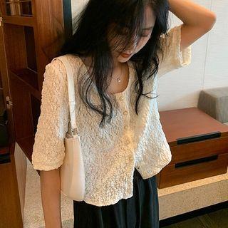 Short-sleeve Faux Pearl Textured Top