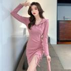 Long-sleeve Hood Sheath Dress