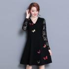 Butterfly Embroidered Lace Long Sleeve Dress