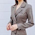 Glen-plaid Double-breasted Mini Coatdress
