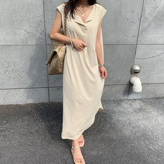 Open-placket H-line Maxi Dress