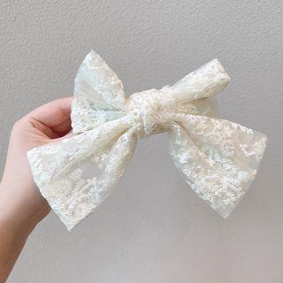 Lace Bow Hair Clip 01 - Hair Clip - Mesh - Beige - One Size
